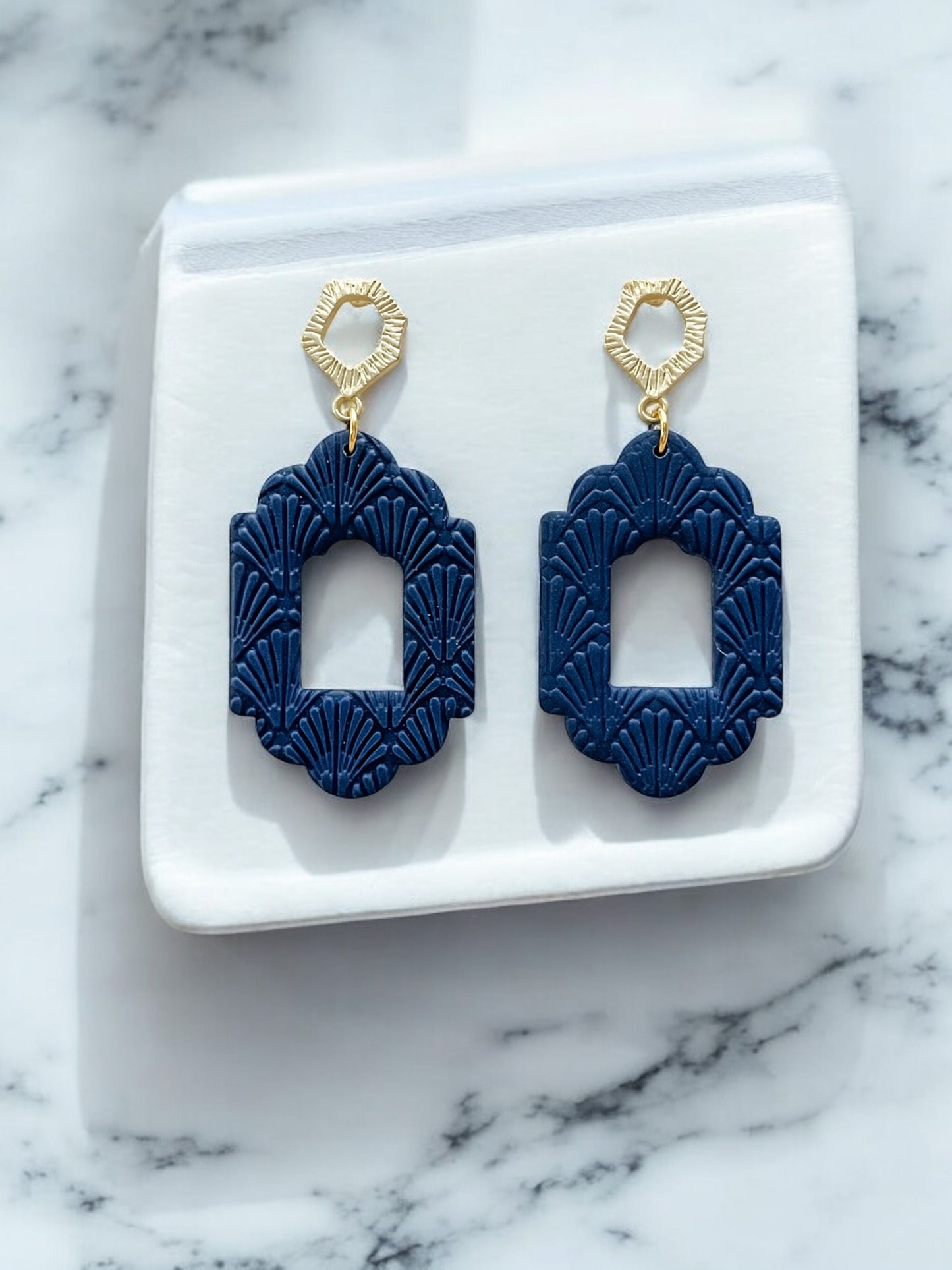 Navy Embossed Clay Earrings