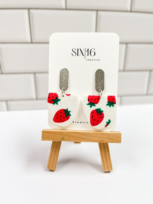 Painted Strawberry Polymer Clay Earrings