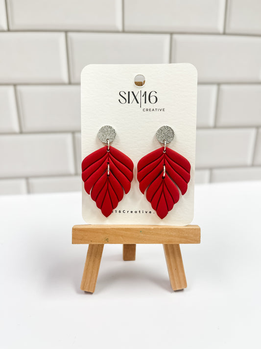 Red Leaf Clay Earrings