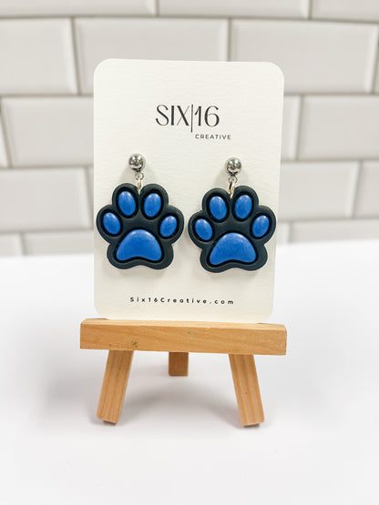 Black and Blue Dog Paw Clay Earrings