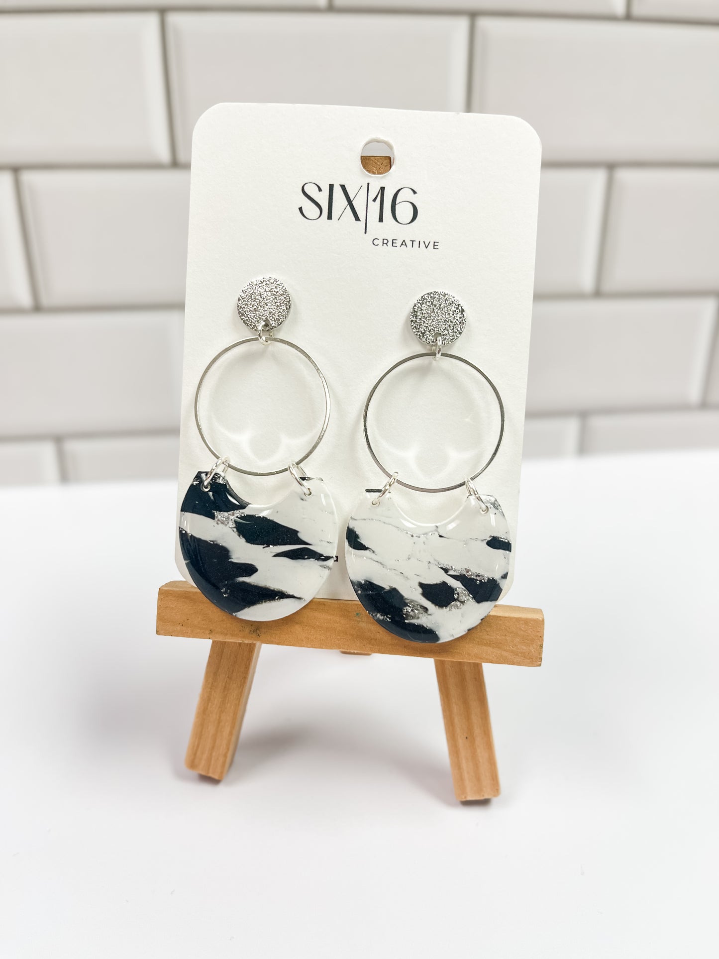 Black and White Marble Clay Earrings