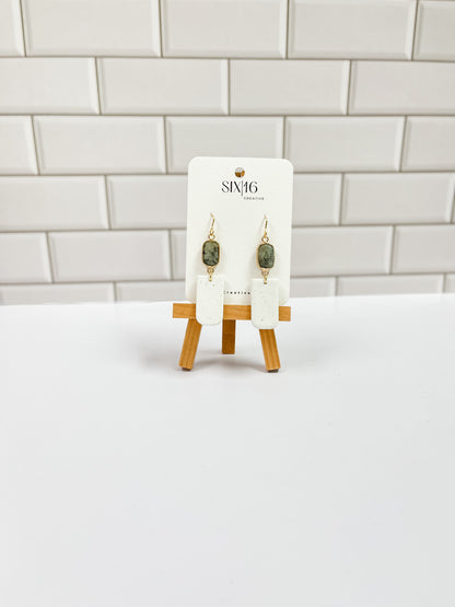 White Polymer Clay Earrings with Gray Charm