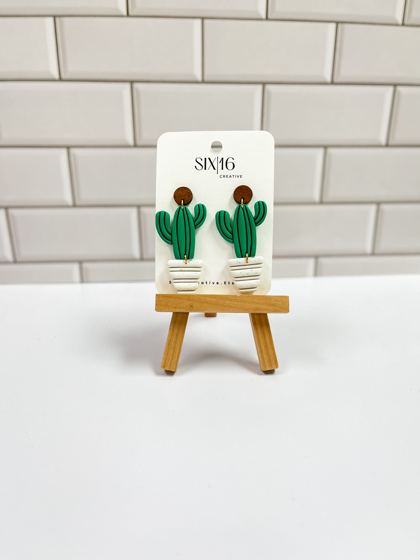 Potted Green Cactus Clay Earrings