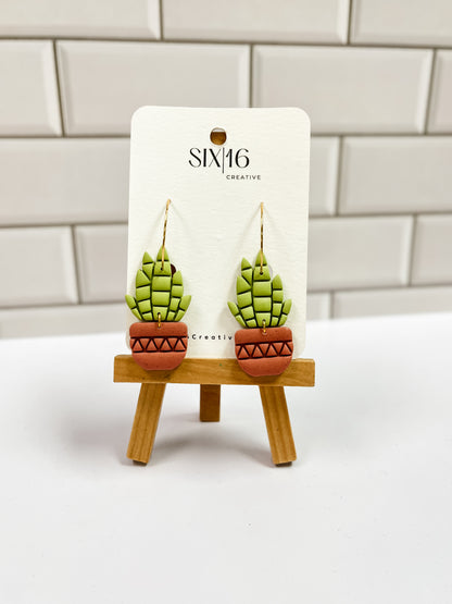 Lime Green Potted Plant Clay Earrings
