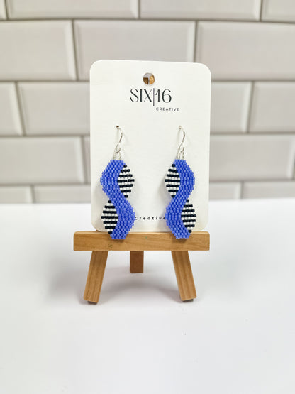 Large Blue Swirl Beaded Earrings