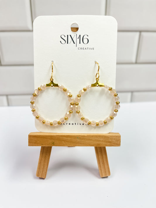 Light Pink and Gold Beaded Circle Earrings