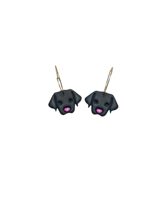 Black Dog Face Clay Earrings