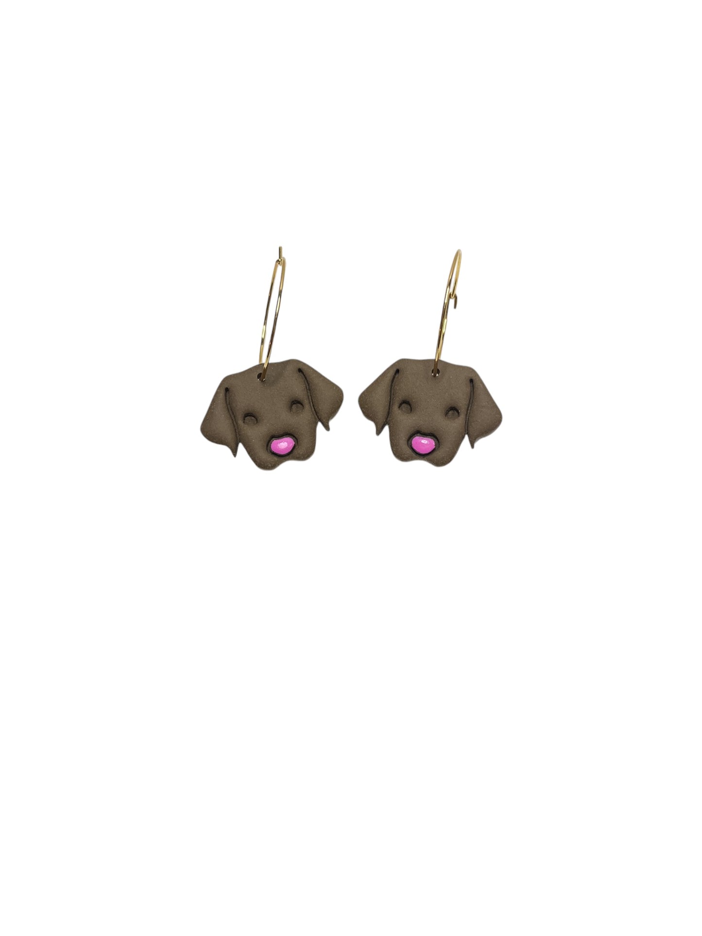 Brown Dog Face Clay Earrings