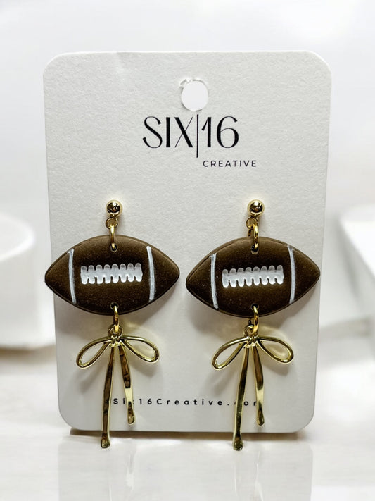 Football Bow Clay Earrings