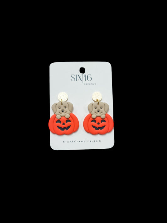 Pumpkin Dog Clay Earrings