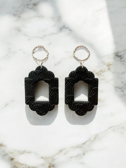 Black Embossed Clay Earrings