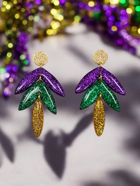 Mardi Gras Glitter Dangle Clay Earrings