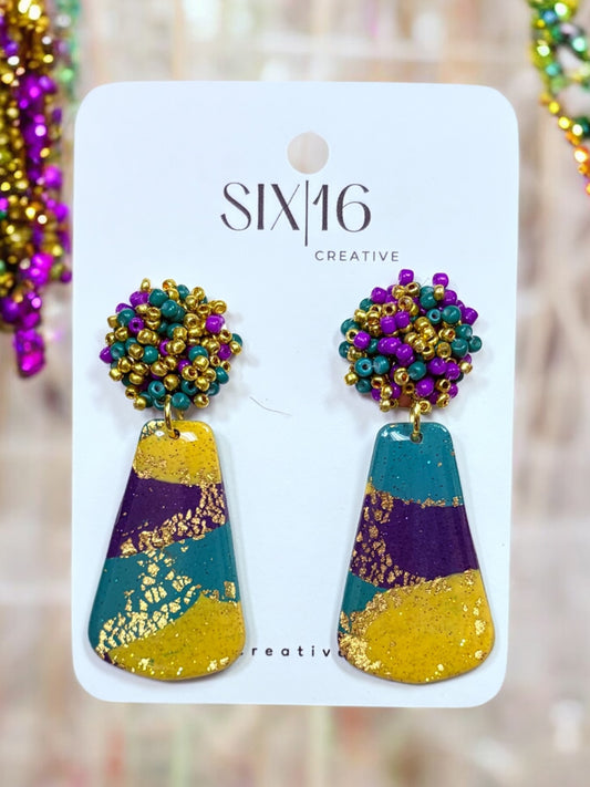 Mardi Gras Bead Top Clay Earrings