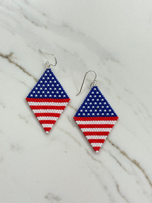 American Flag Diamond Beaded Earrings
