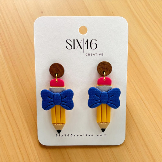 Pencil and Bow Clay Earrings