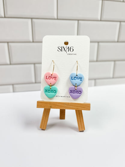 Conversation Heart Hoop Clay Earrings