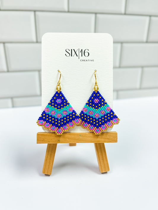 Blue Scalloped Beaded Earrings