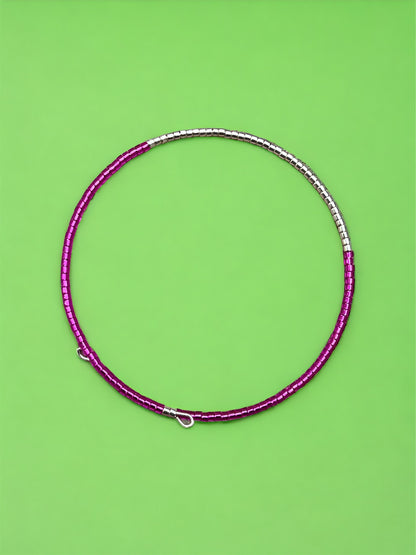 Fuchsia and Silver Beaded Bracelet