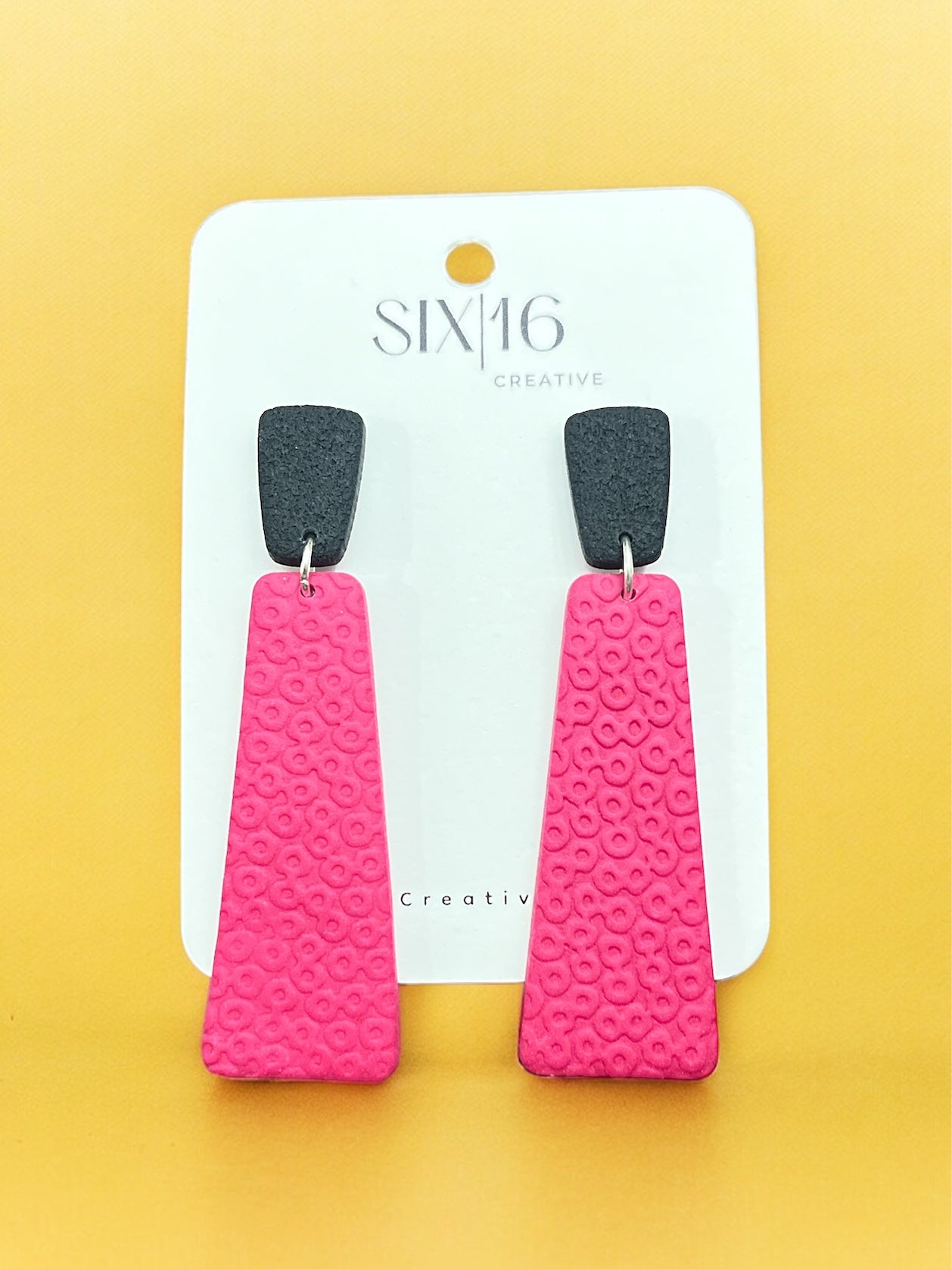 Bright Pink Rectangle Clay Earrings