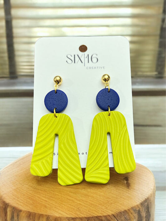 Lime Green and Blue Clay Earrings