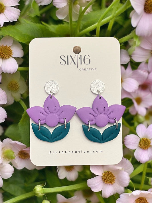 Purple Flower Clay Earrings