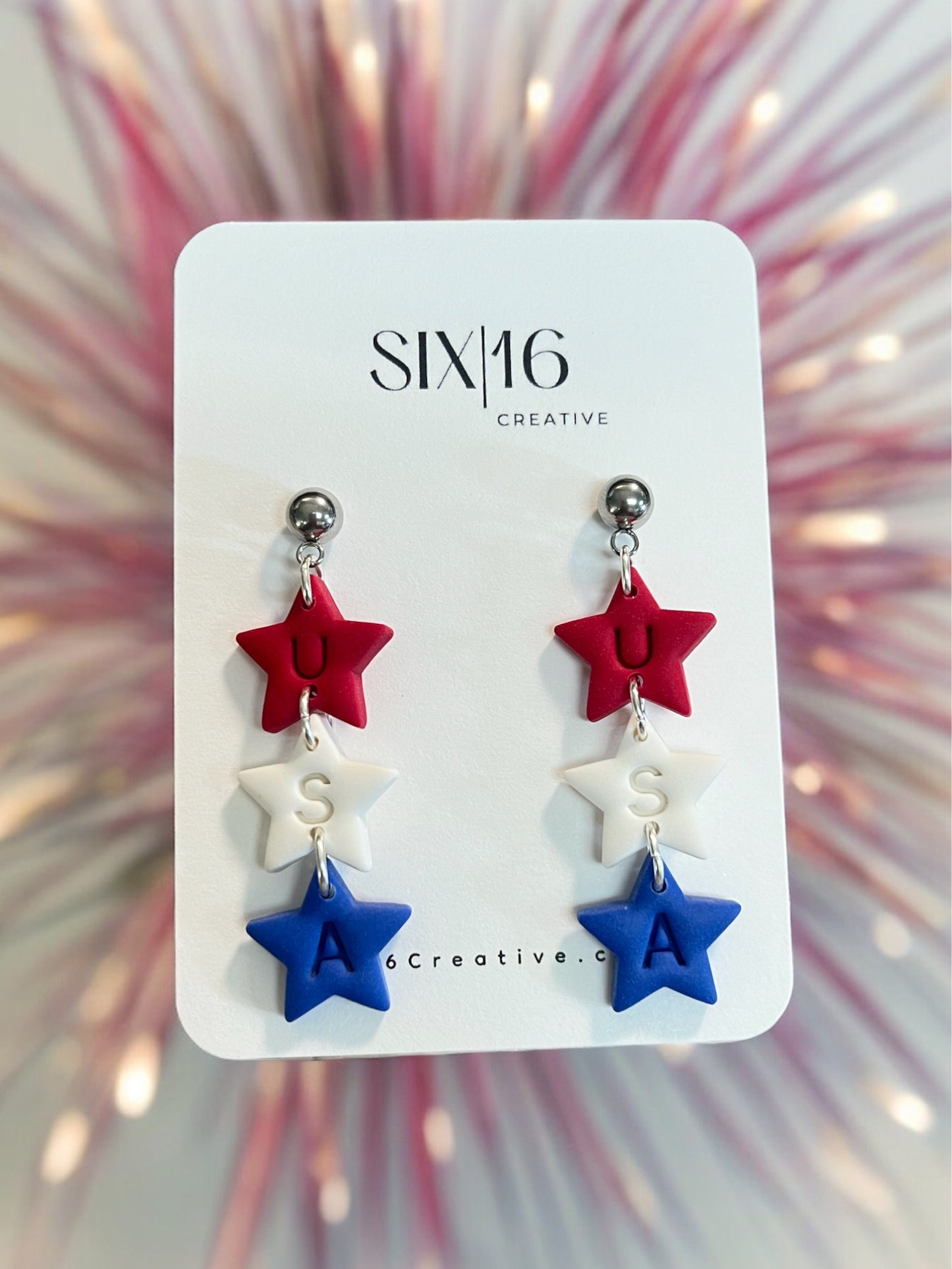 Red, White and Blue USA Clay Earrings