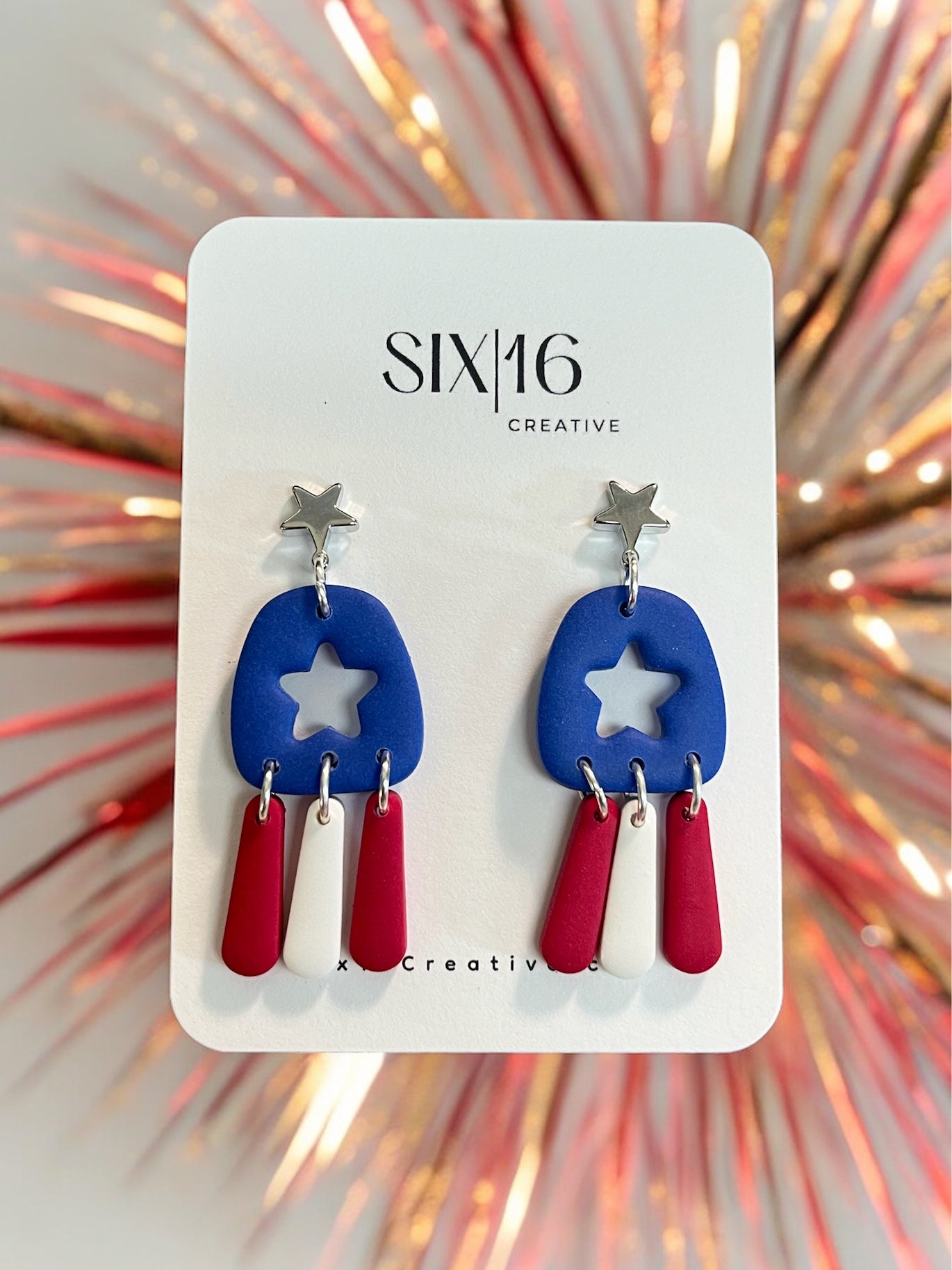 Red, White and Blue Clay Earrings