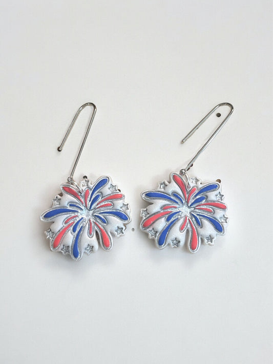 Red, White and Blue Fireworks Clay Earrings