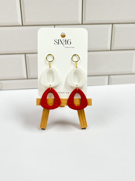 White and Red Triangle Clay Earrings