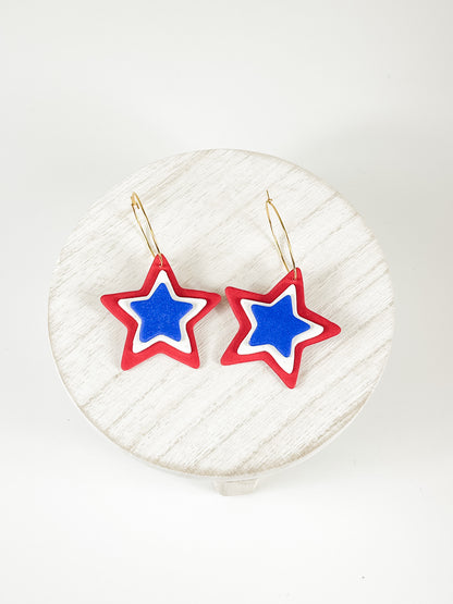 Red, White and Blue Star Clay Earrings