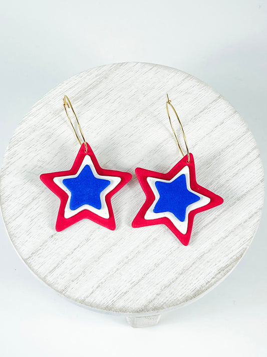 Red, White and Blue Star Clay Earrings
