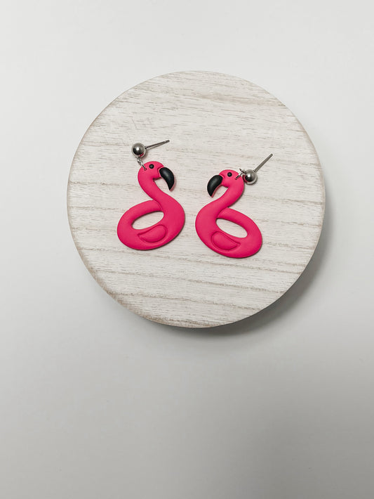 Flamingo Pool Float Clay Earrings