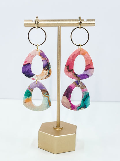 Color Swirl Triangle Clay Earrings