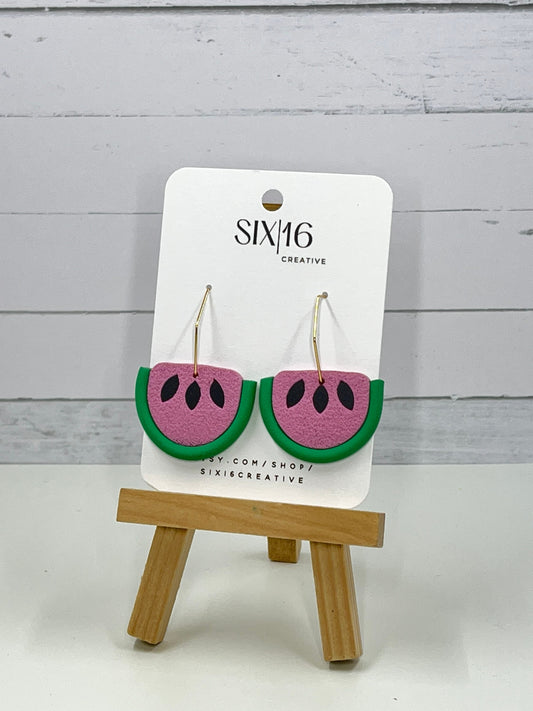 Pink Watermelon Clay Earrings