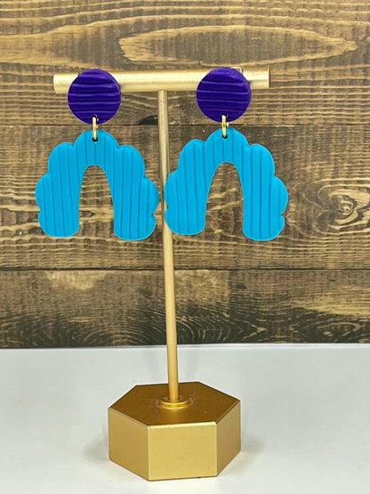 Blue and Purple Arch Clay Earrings