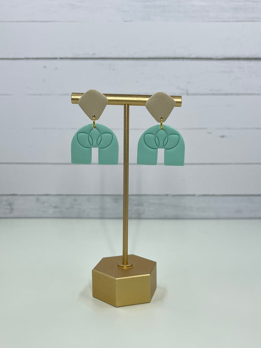 Mint Green and Tan Clay Earrings