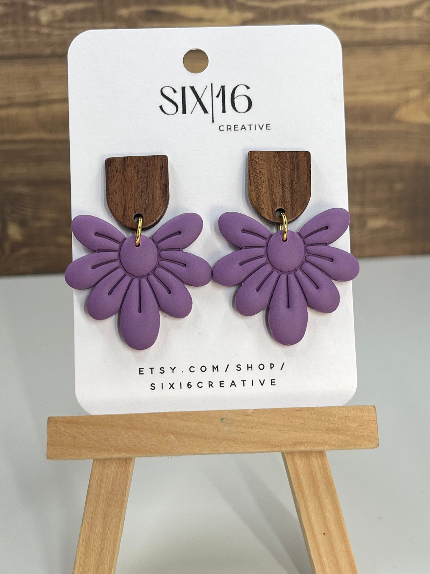 Purple Flower Clay Earrings