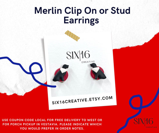 Merlin Dog Clip On or Stud Clay Earrings