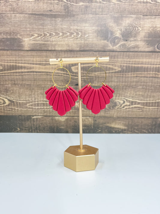 Red Fan Clay Earrings