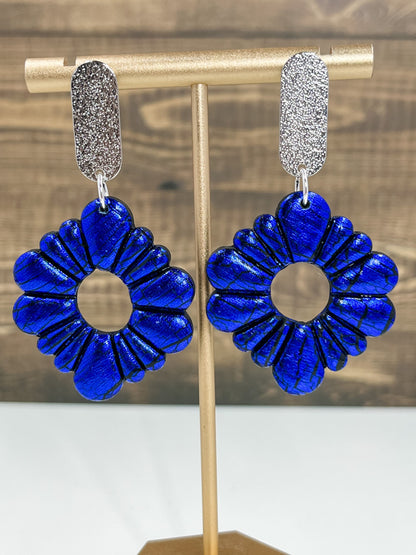 Blue and Black Crackle Clay Earrings