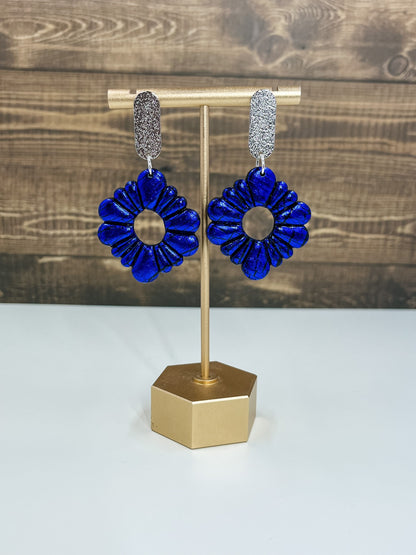 Blue and Black Crackle Clay Earrings