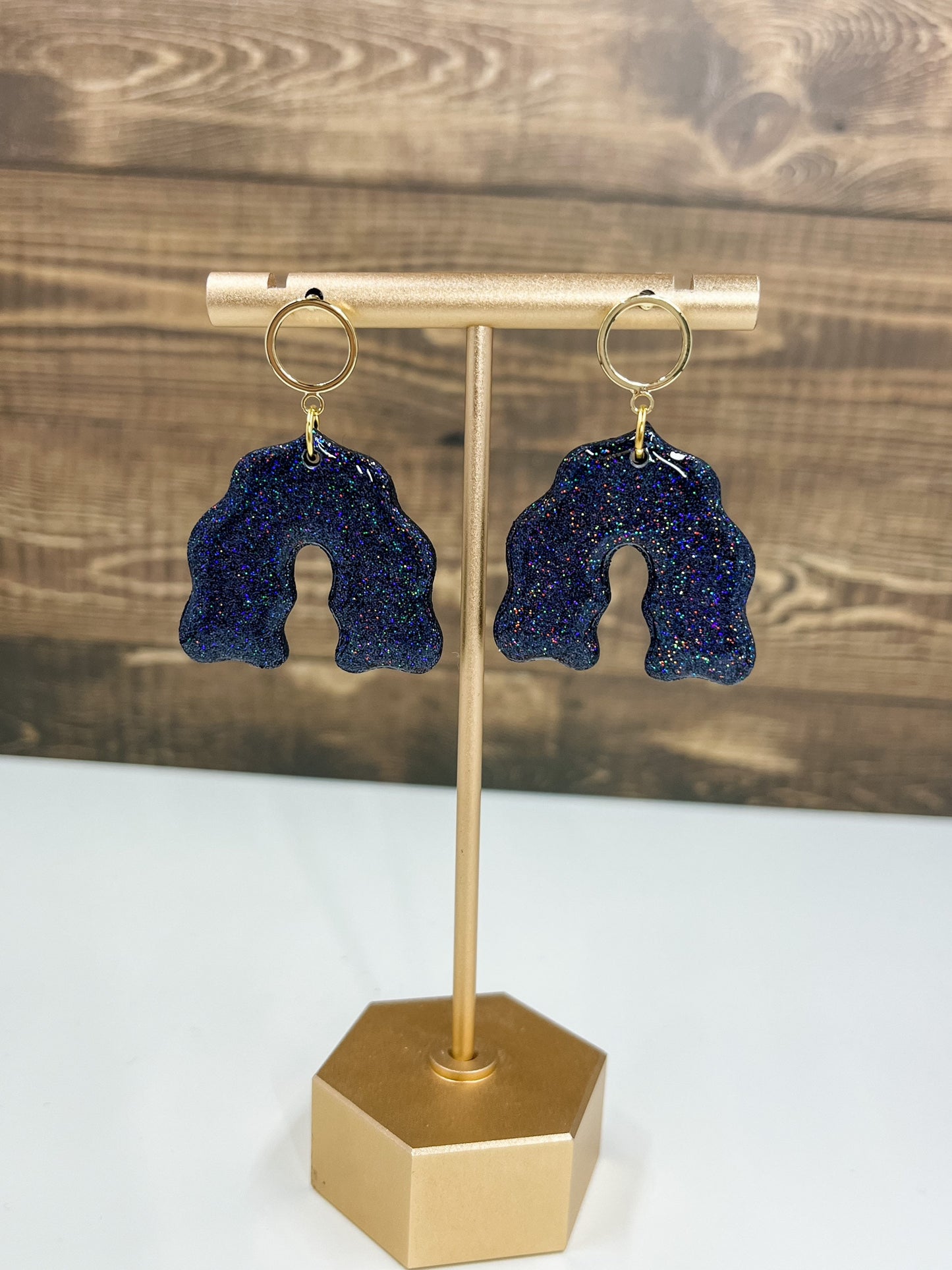 Black Holographic Glitter Clay Earrings