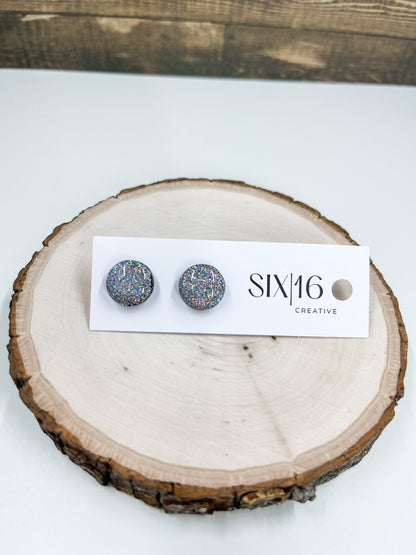 Silver Glitter Clay Stud Earrings