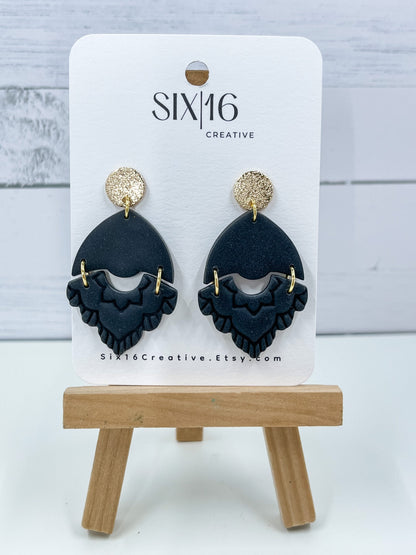 Black and Gold Moroccan Clay Earrings