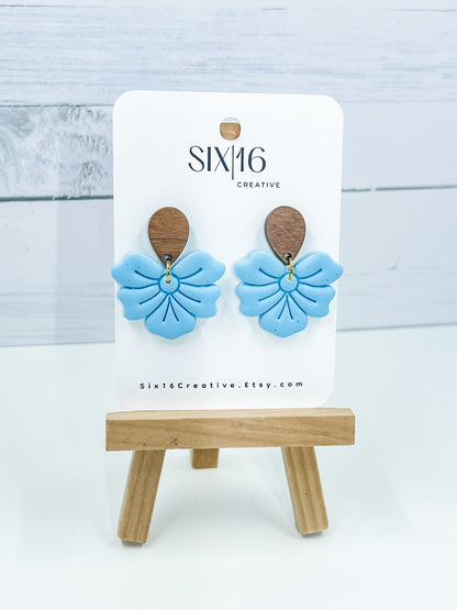 Blue Flower Polymer Clay Earrings